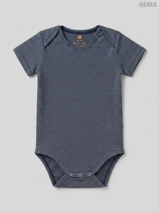 Baby Short-Sleeve Navy & White Fine-Striped Bodysuit