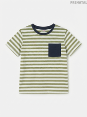 Boys' Olive Green Striped Pocket T-Shirt