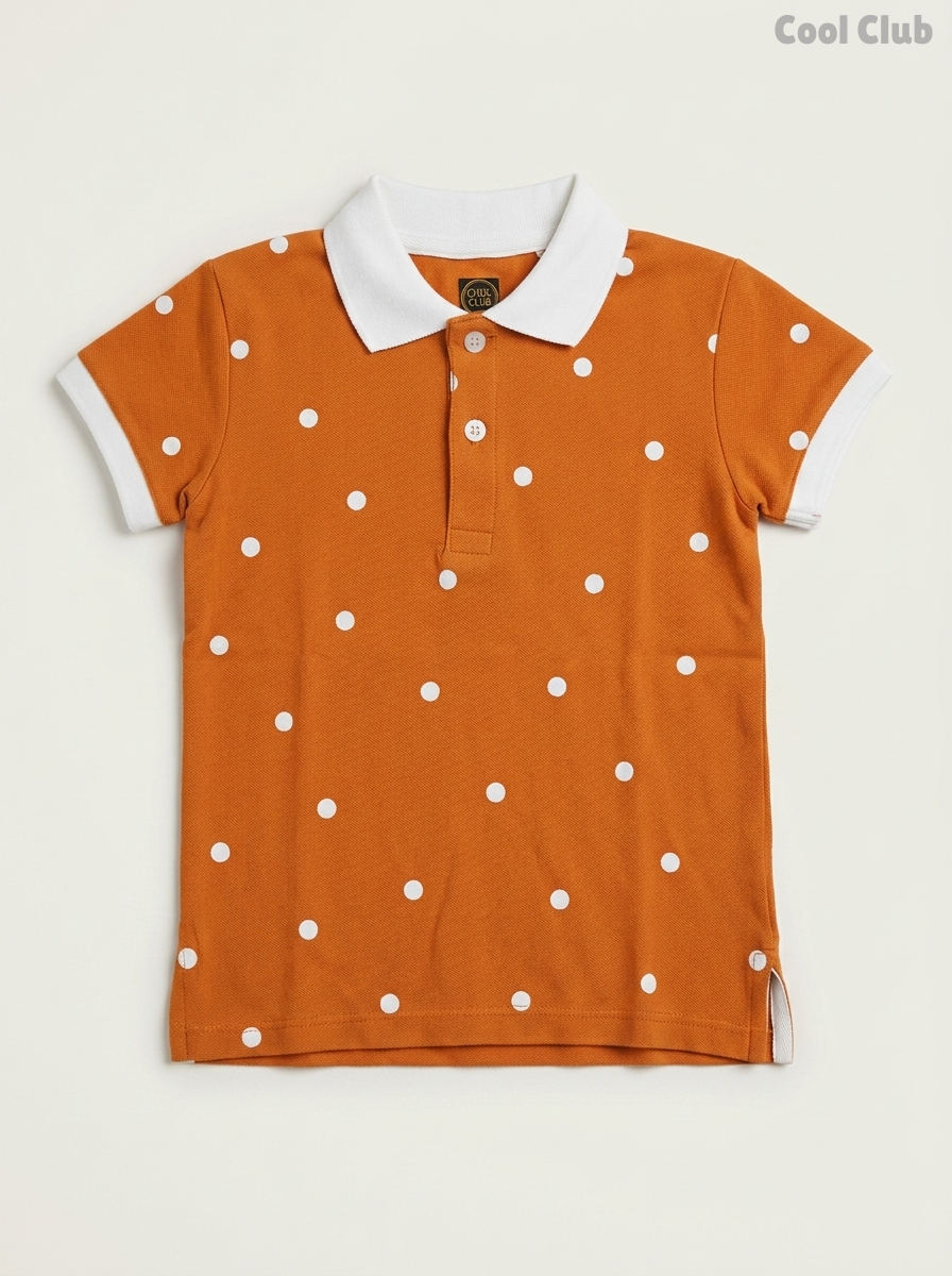 Cool Club Boys' Rust Orange Polka Dot Cotton Polo Shirt