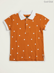 Cool Club Boys' Rust Orange Polka Dot Cotton Polo Shirt