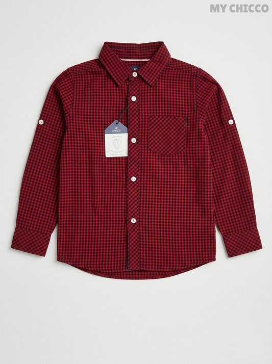 My Chicco Boys' Red & Black Plaid Long Sleeve Button-Down Shirt