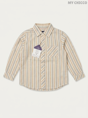 My Chicco Boys' Beige & Grey Striped Cotton Long Sleeve Shirt