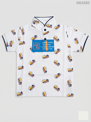 Okaïdi Boys' White Surf Graphic Cotton Polo Shirt