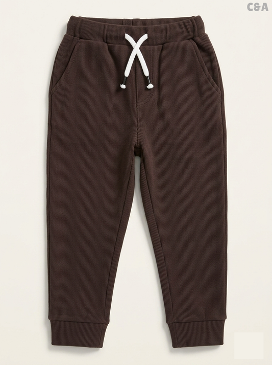 C&A Boys' Dark Brown Ribbed Knit Drawstring Jogger Pants