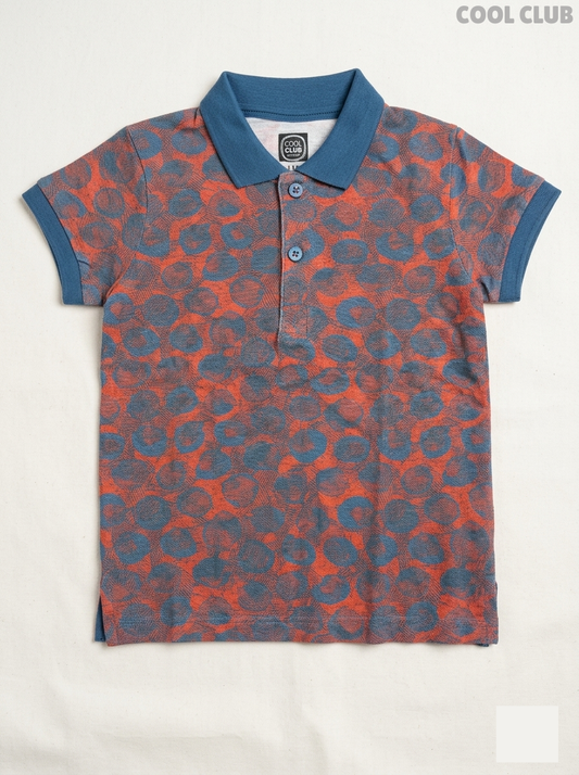 Cool Club Boys' Orange & Slate Blue Abstract Circle Print Polo Shirt