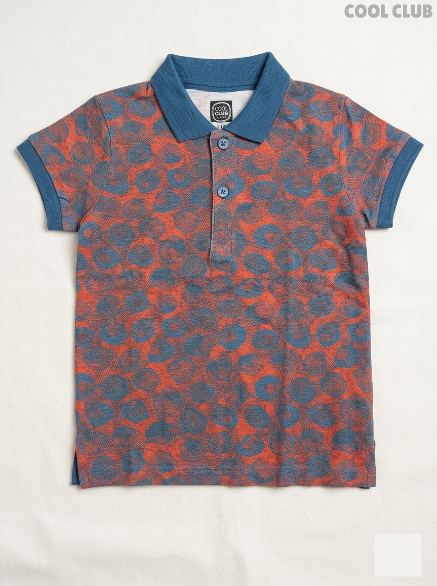 Cool Club Boys' Orange & Slate Blue Abstract Circle Print Polo Shirt