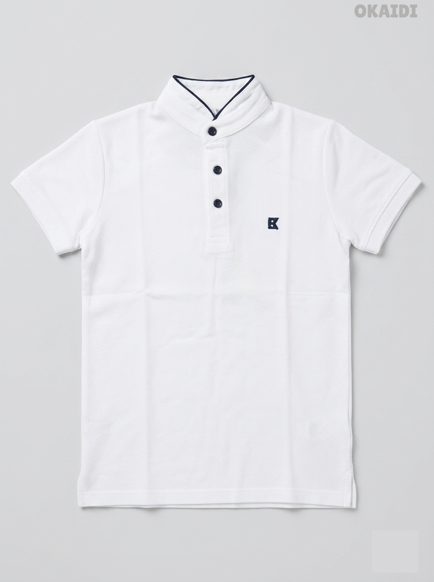 Okaïdi Boys' White Mandarin Collar Cotton Piqué Polo Shirt