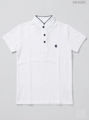 Okaïdi Boys' White Mandarin Collar Cotton Piqué Polo Shirt