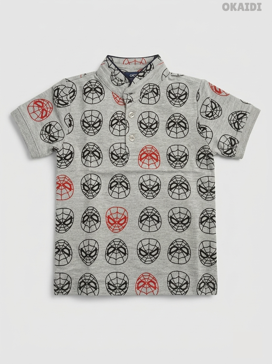 Okaïdi Boys' Grey Spider-Man Print Cotton Piqué Polo Shirt