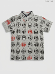 Okaïdi Boys' Grey Spider-Man Print Cotton Piqué Polo Shirt