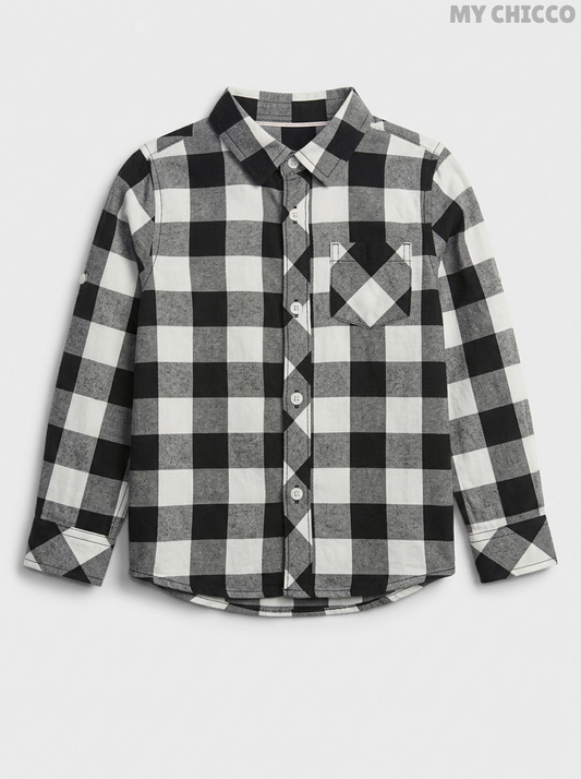 My Chicco Boys' Black & White Buffalo Plaid Cotton Long Sleeve Shirt