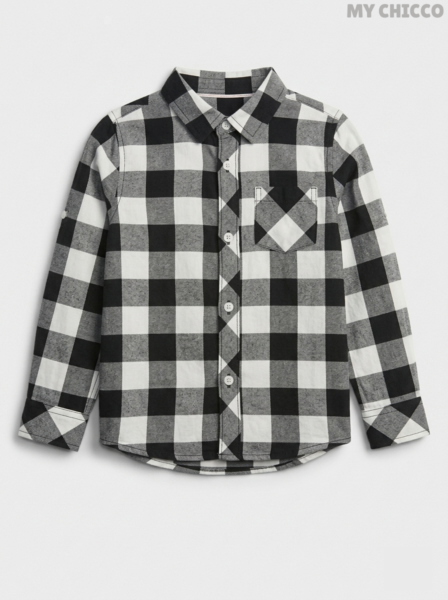 My Chicco Boys' Black & White Buffalo Plaid Cotton Long Sleeve Shirt