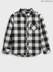 My Chicco Boys' Black & White Buffalo Plaid Cotton Long Sleeve Shirt