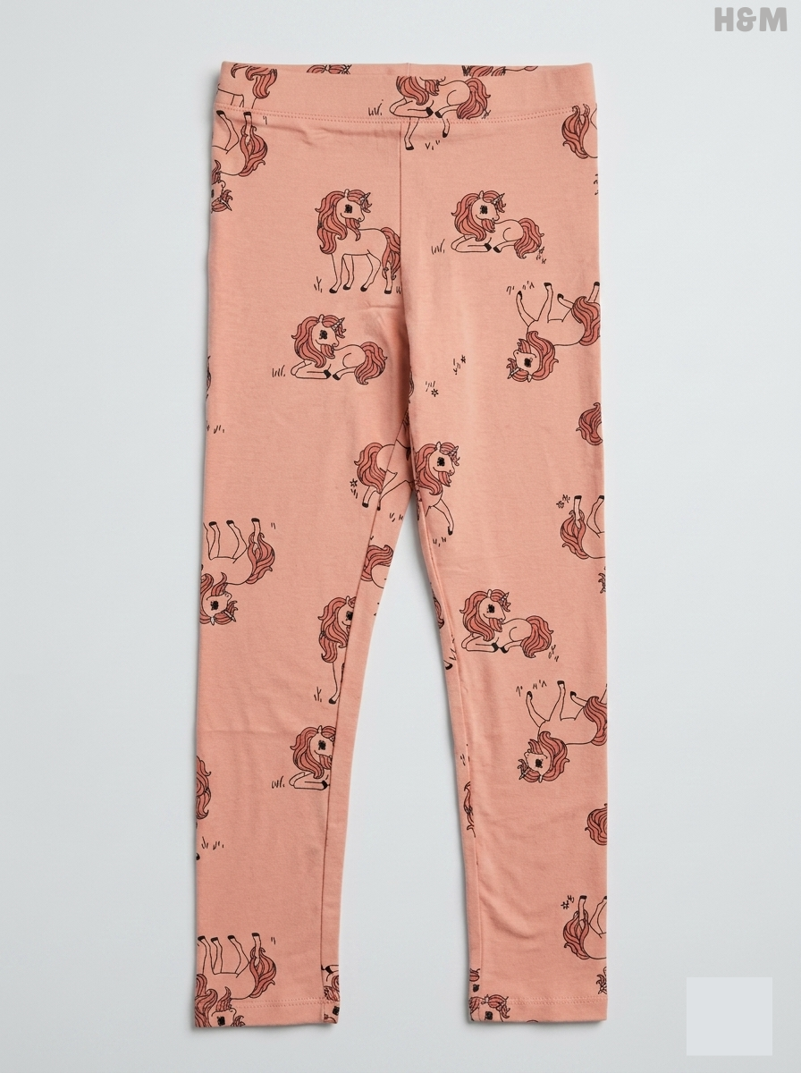 Girls' Dusty Pink Unicorn Print Cotton Leggings
