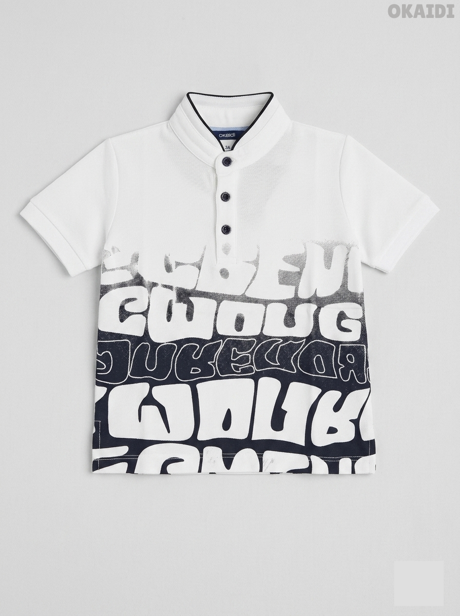 Okaïdi Boys' White & Navy Graphic Graffiti Cotton Piqué Polo Shirt