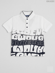 Okaïdi Boys' White & Navy Graphic Graffiti Cotton Piqué Polo Shirt