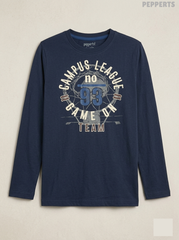 Pepperts! Boys' Navy Blue Long Sleeve "Campus League" Graphic T-Shirt