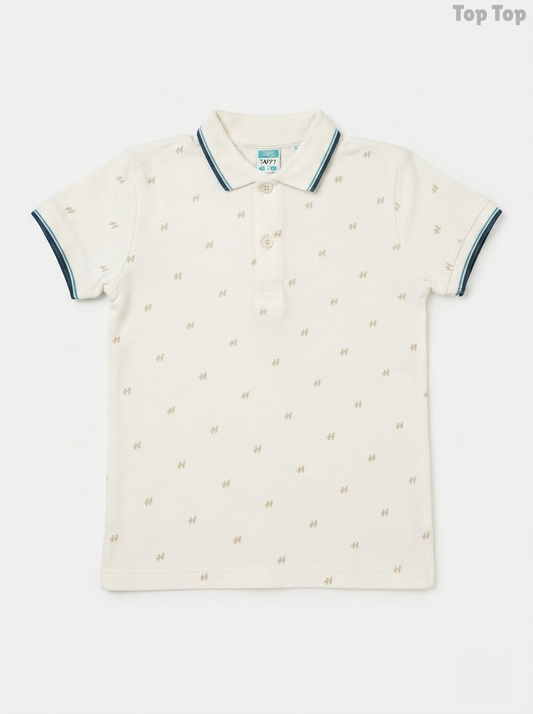 Top Top Boys' Off-White Printed Cotton Piqué Polo Shirt