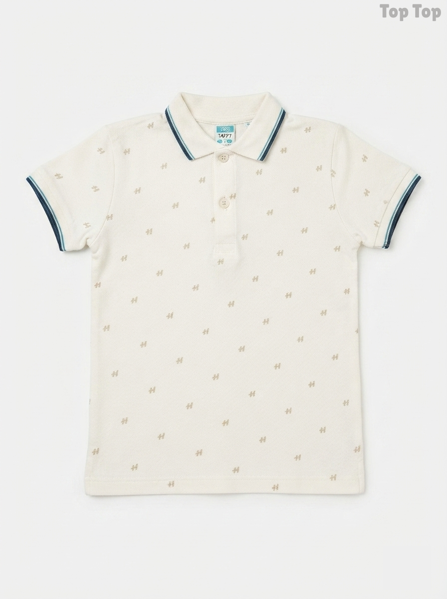 Top Top Boys' Off-White Printed Cotton Piqué Polo Shirt