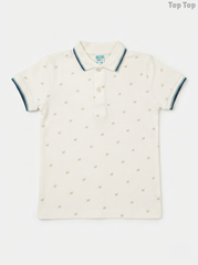 Top Top Boys' Off-White Printed Cotton Piqué Polo Shirt