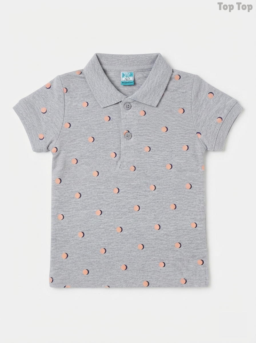 Top Top Boys' Grey Polka Dot Cotton Piqué Polo Shirt