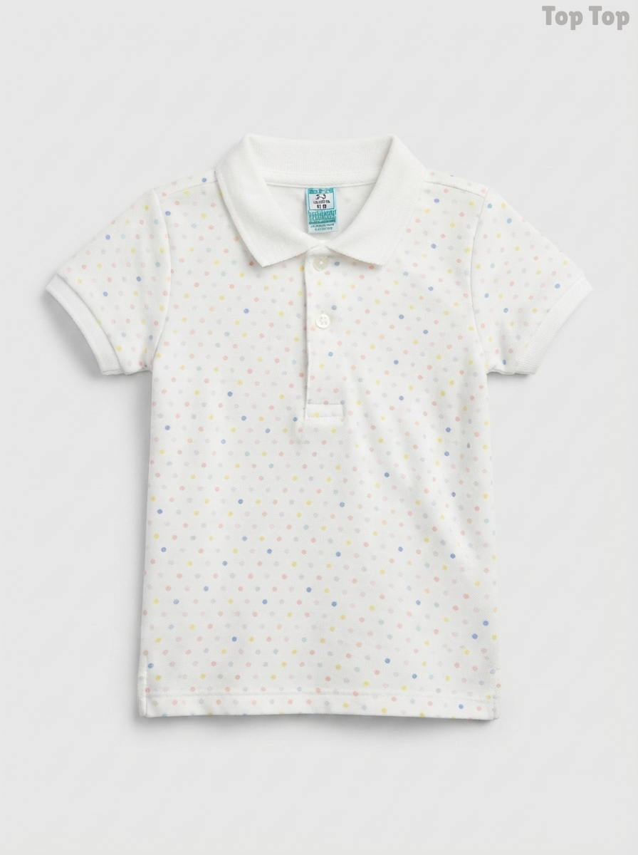 Top Top Boys' White Multicolor Polka Dot Cotton Piqué Polo Shirt