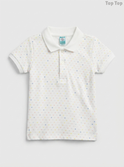 Top Top Boys' White Multicolor Polka Dot Cotton Piqué Polo Shirt