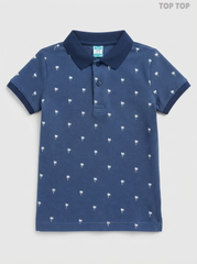 Top Top Boys' Blue Palm Tree Cotton Piqué Polo Shirt