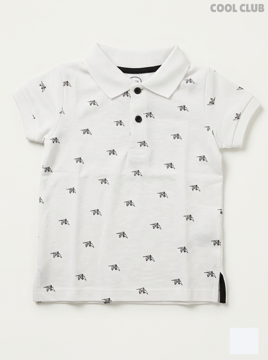 Cool Club Boys' White Origami Bird Cotton Piqué Polo Shirt