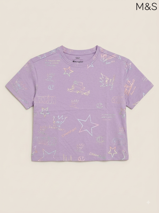 M&S x Champion Kids’ Lilac Printed Graphic T-Shirt