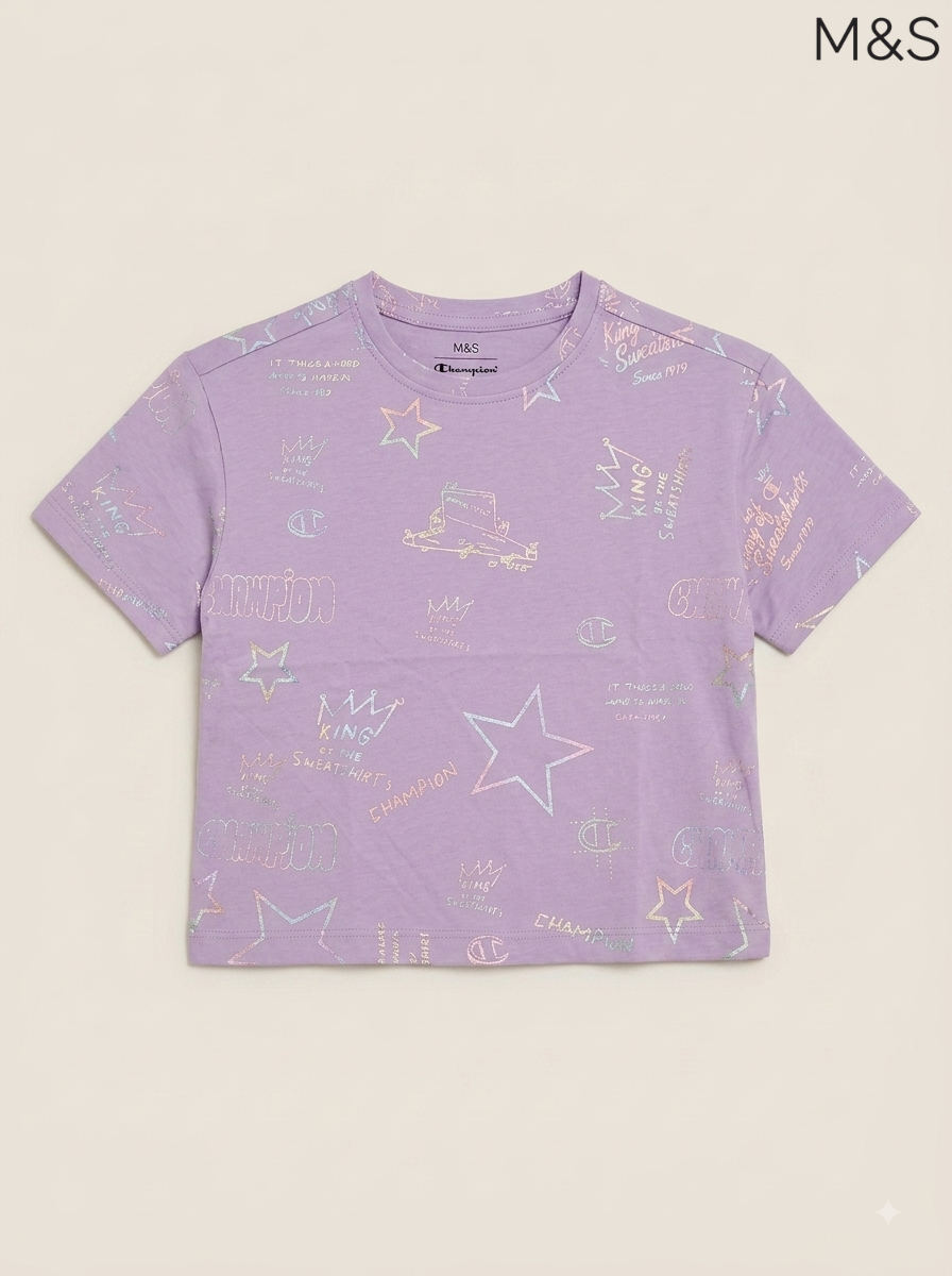 M&S x Champion Kids’ Lilac Printed Graphic T-Shirt