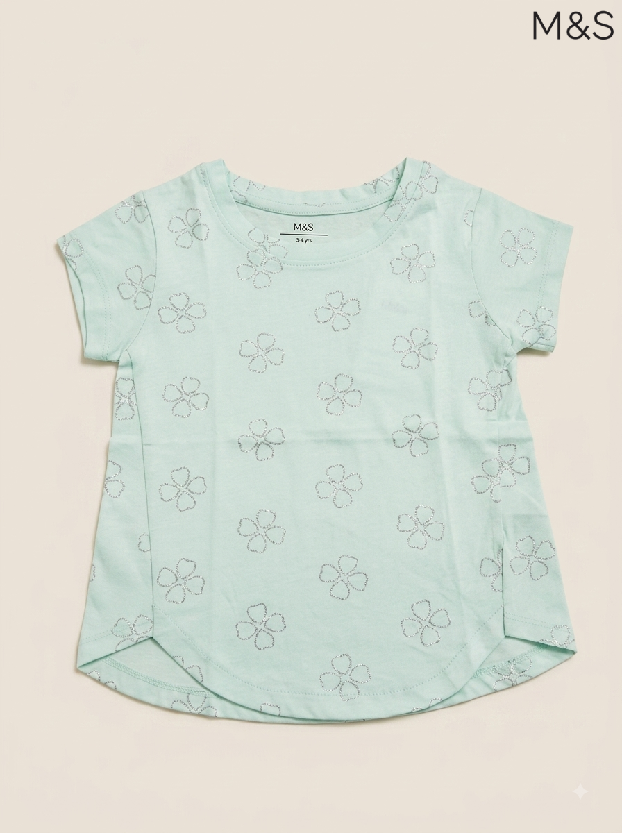 Girls' Mint Green Glitter Floral T-Shirt | M&S Kids