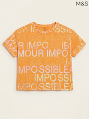 M&S Kids Orange Iridescent Typographic Short-Sleeve T-Shirt