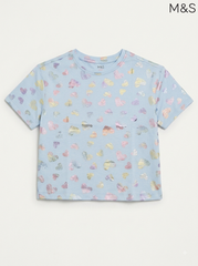 M&S Kids’ Light Blue Foil Heart Print T-Shirt