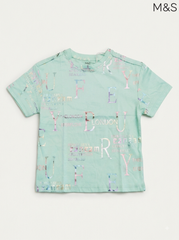 M&S Kids’ Mint Green Metallic Letter Graphic T-Shirt