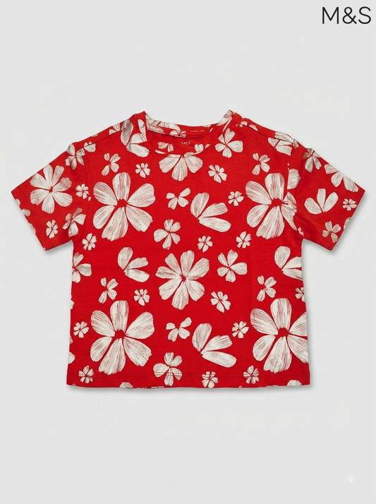 Girls' Red Floral Short Sleeve T-Shirt | M&S Kids