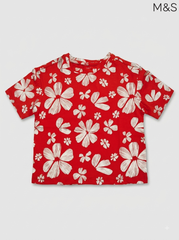 Girls' Red Floral Short Sleeve T-Shirt | M&S Kids