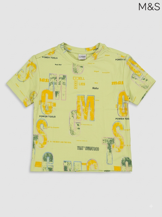 Kids Lime Green Graphic Typographic Short-Sleeve T-Shirt