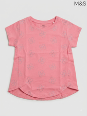 M&S Girls Pink Glitter Floral Dotted Short-Sleeve T-Shirt