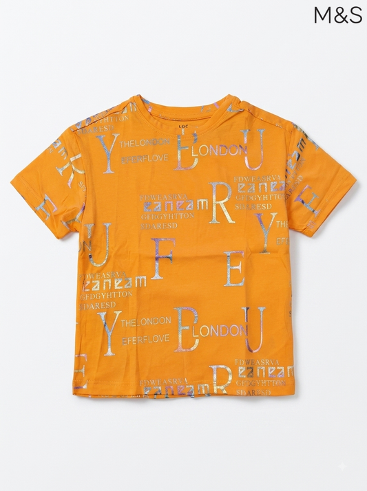 M&S Orange Iridescent Typographic Short-Sleeve T-Shirt