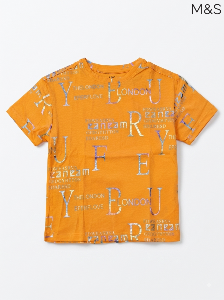 M&S Orange Iridescent Typographic Short-Sleeve T-Shirt
