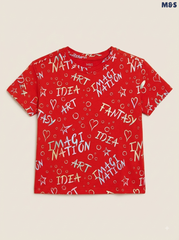 M&S Girls Red Metallic Creative Graphic Short-Sleeve T-Shirt