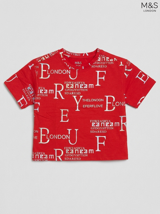 M&S London Kids Red Metallic Alphabet Print T-Shirt