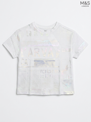 M&S London Kids White Iridescent Newspaper Print T-Shirt
