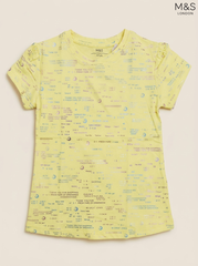 M&S London Kids Yellow Metallic Receipt Print T-Shirt
