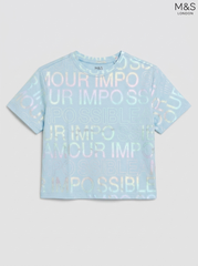 M&S London Kids Light Blue Iridescent Typography T-Shirt