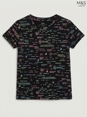 M&S London Kids Black Receipt Motif Print T-Shirt