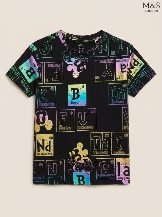 M&S London Kids Black Mickey Mouse Periodic Table Graphic T-Shirt