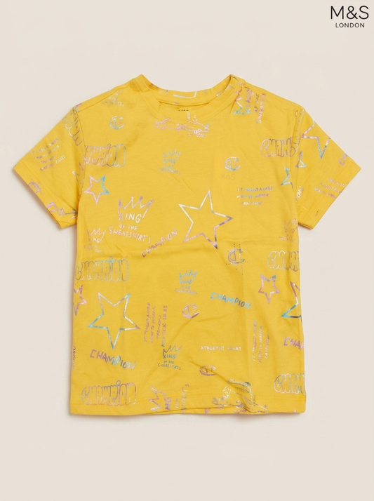 Kids' Yellow Star & Slogan Graphic T-Shirt | M&S London