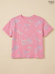 M&S London Kids Pink Slogan & Motif Print T-Shirt